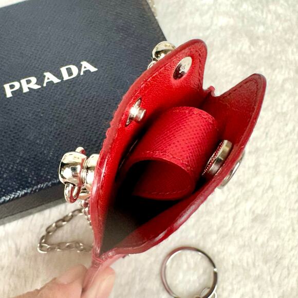 Prada red leather lanyard ID holder on chain - Picture 8 of 13